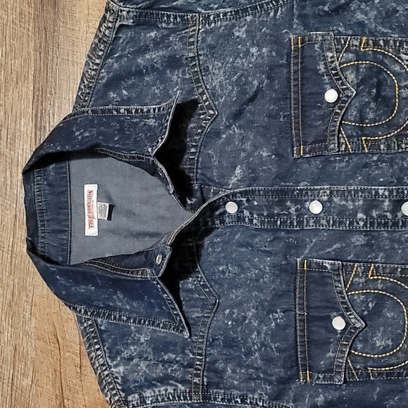XSmall wornonce True Religion imitation jean shirt button for Rolling sleeves up - Picture 7 of 8